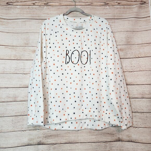 Rae Dunn "BOO!" Long Sleeve Crew Neck Sweatshirt Women's Size 2X Polka Dot - Picture 1 of 12